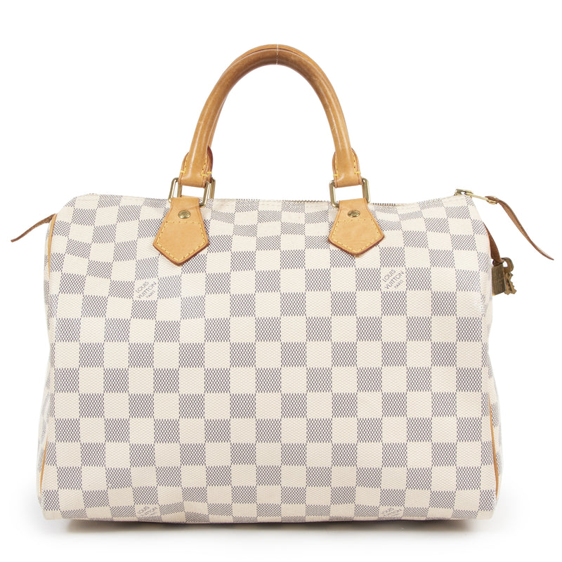Authentieke Tweedehands Louis Vuitton Damier Azur Speedy 30 Bag juiste prijs veilig online shoppen luxe merken webshop winkelen Antwerpen België mode fashion
