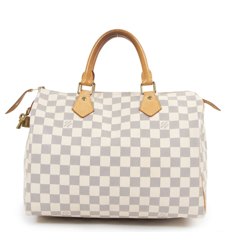 Authentieke Tweedehands Louis Vuitton Damier Azur Speedy 30 Bag juiste prijs veilig online shoppen luxe merken webshop winkelen Antwerpen België mode fashion