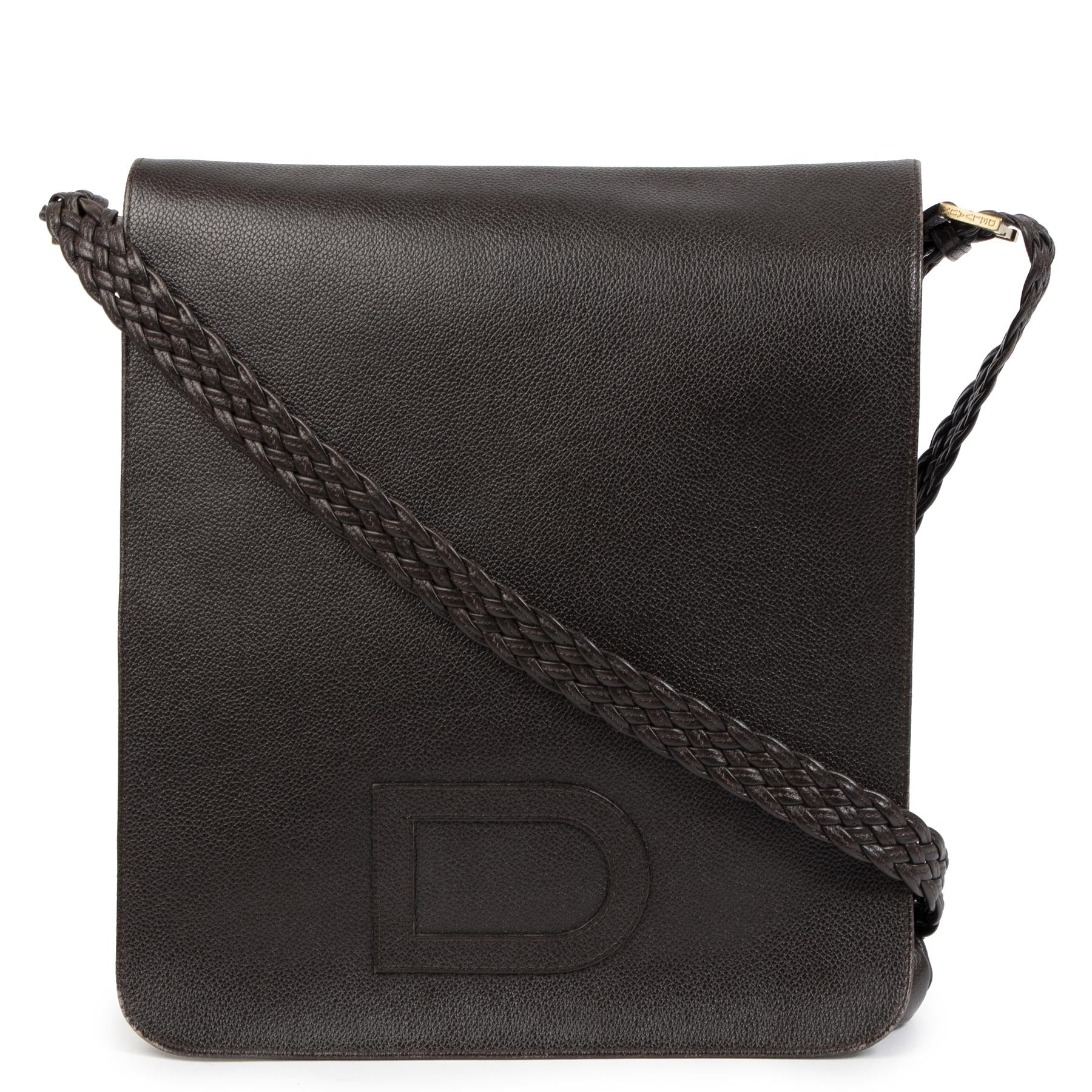 Authentic second-hand vintage Delvaux Louise Baudrier Brown Leather Shoulder Bag buy online webshop LabelLOV