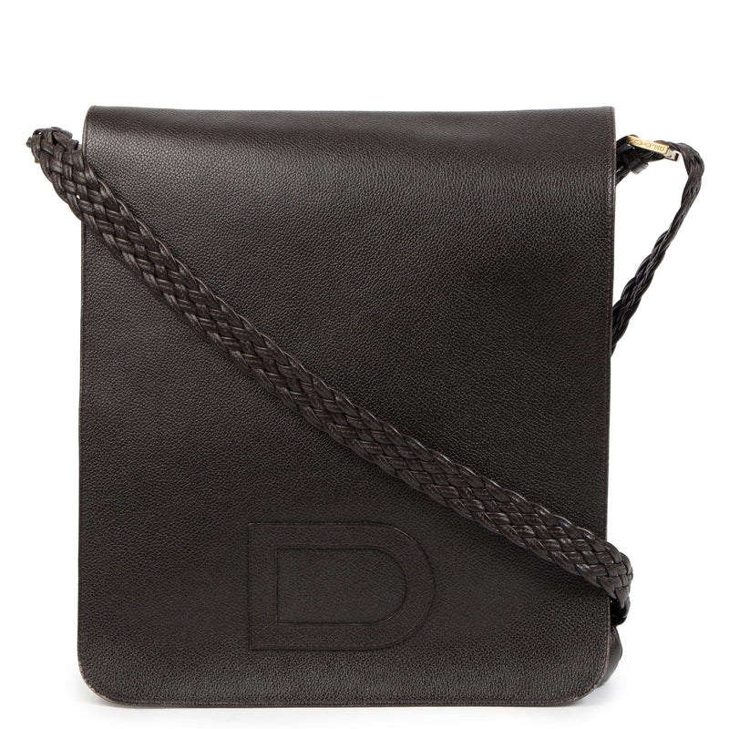 Authentic second-hand vintage Delvaux Louise Baudrier Brown Leather Shoulder Bag buy online webshop LabelLOV