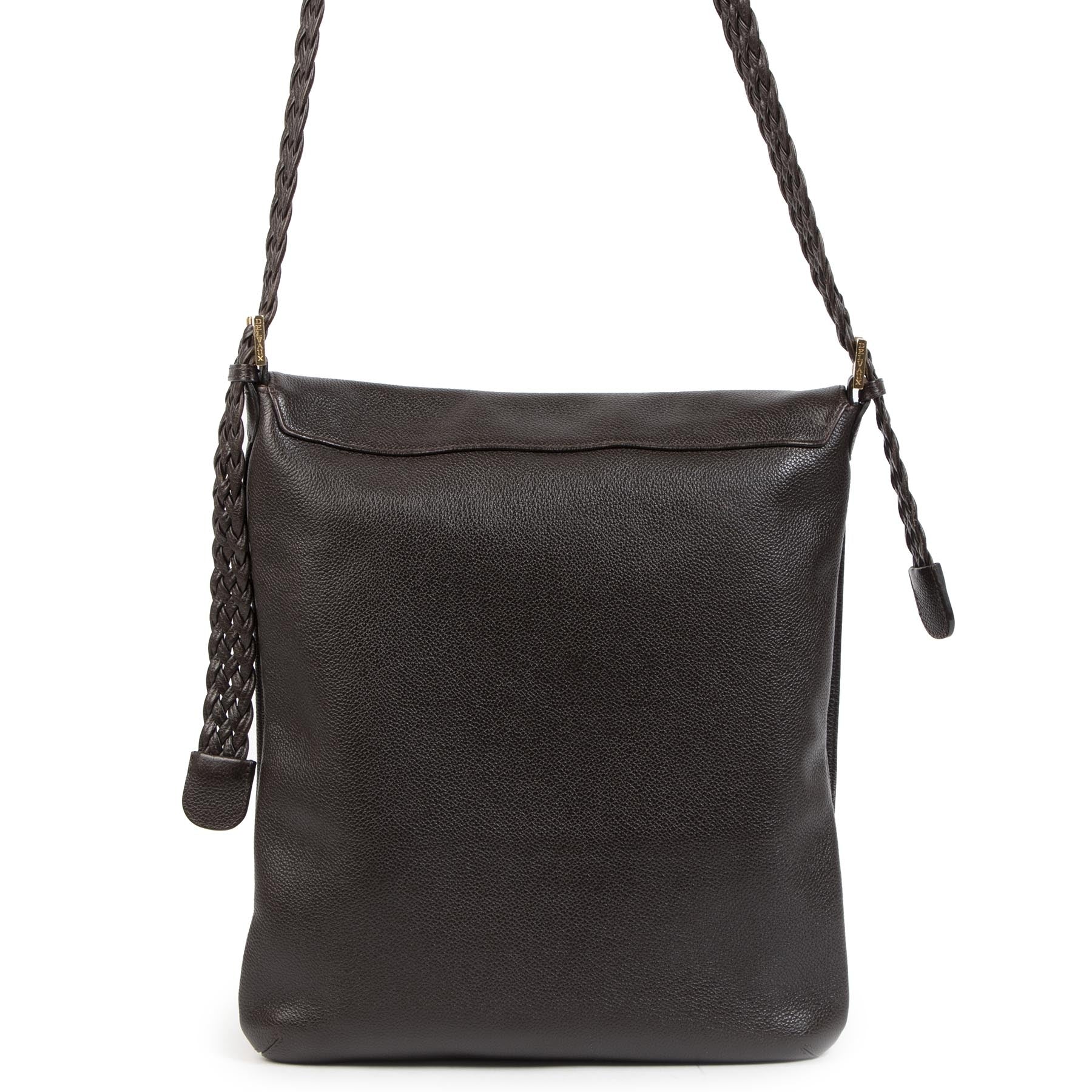 Authentieke tweedehands vintage Delvaux Louise Baudrier Brown Leather Shoulder Bag koop online webshop LabelLOV
