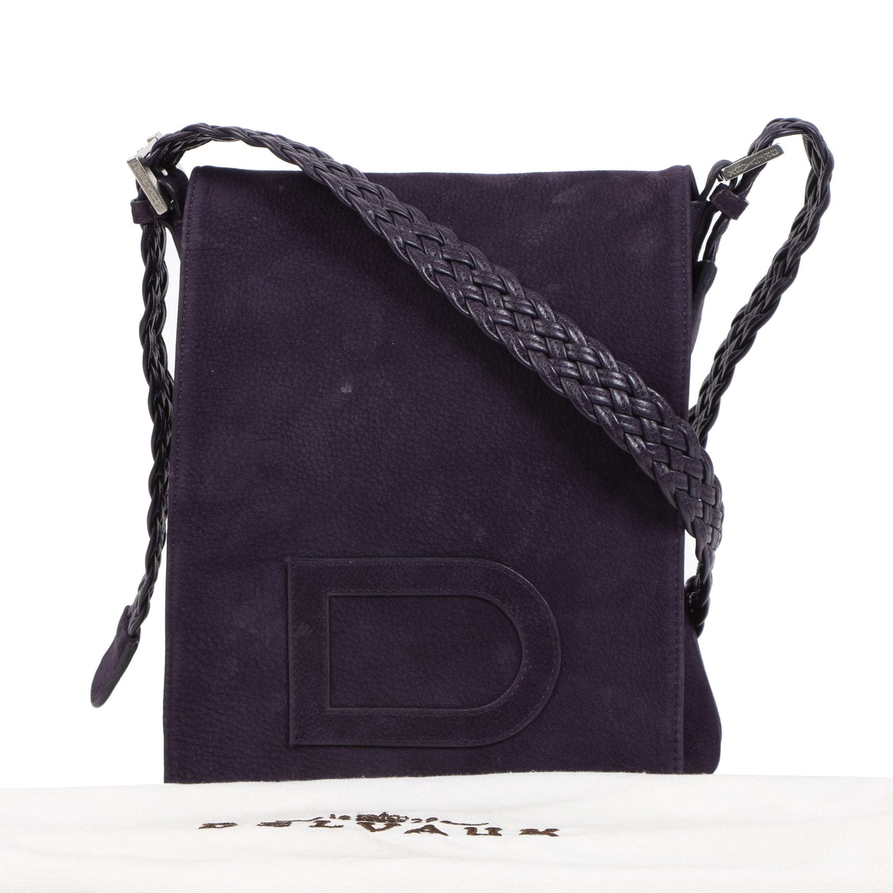 Authentieke tweedehands vintage Delvaux Purple Nubuck Crossbody Bag koop online webshop LabelLOV