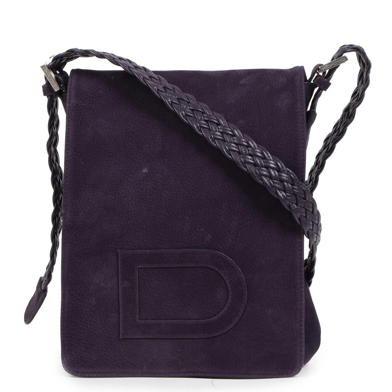 Authentieke tweedehands vintage Delvaux Purple Nubuck Crossbody Bag koop online webshop LabelLOV