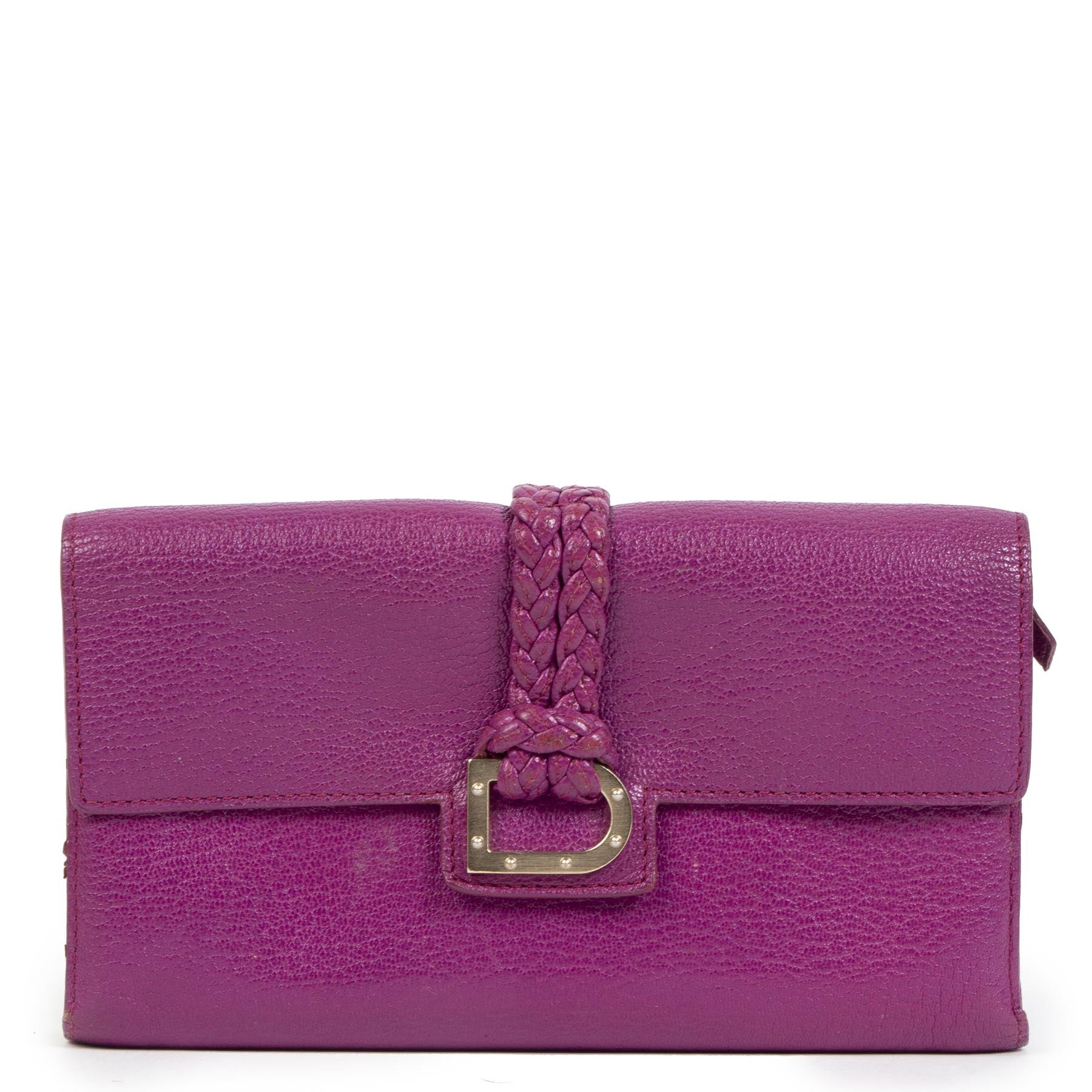 Authentieke tweedehands vintage Delvaux Fuchsia Wallet koop online webshop LabelLOV