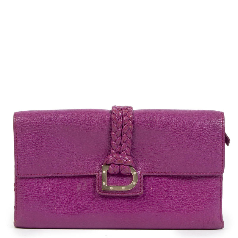 Authentieke tweedehands vintage Delvaux Fuchsia Wallet koop online webshop LabelLOV