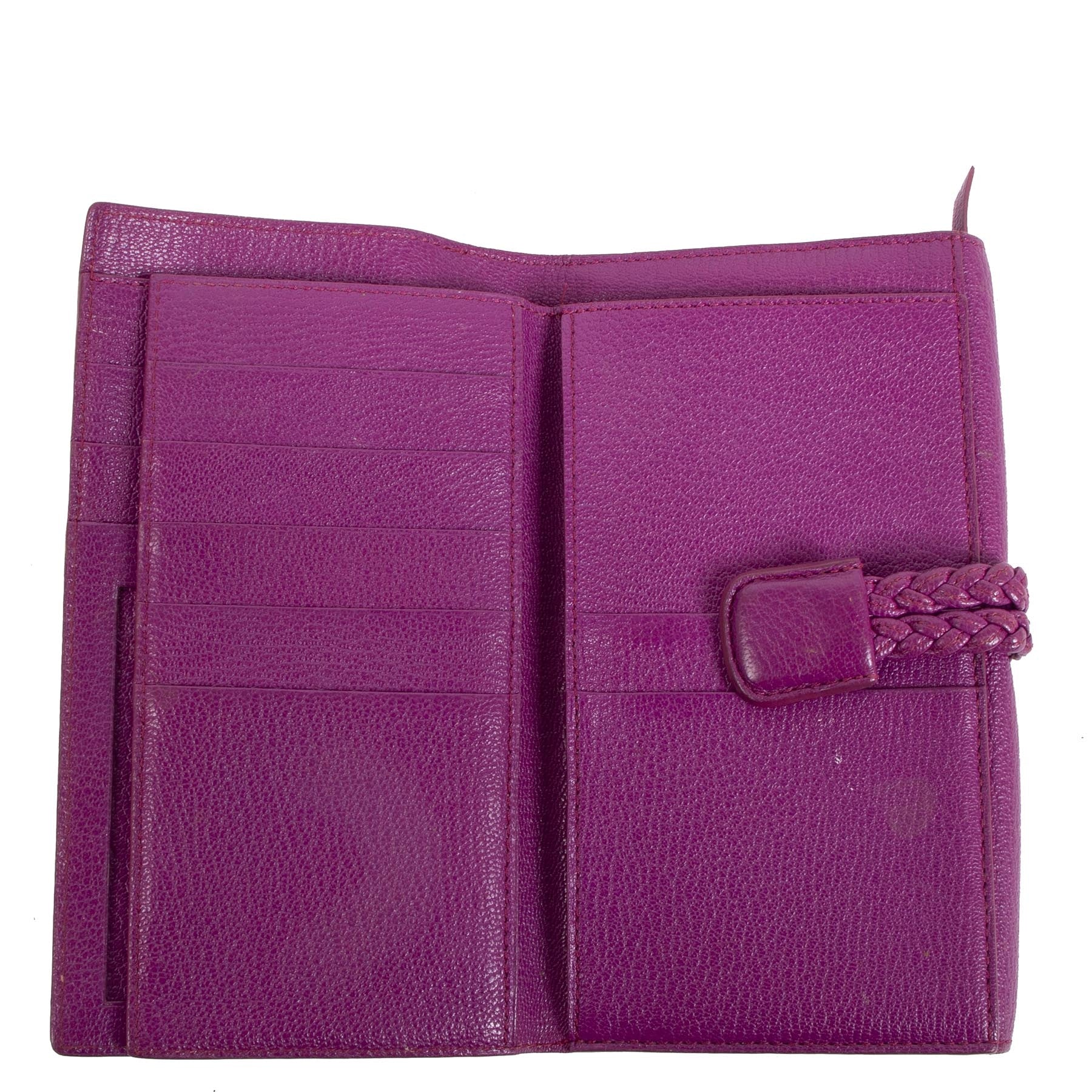 Authentique seconde-main vintage Delvaux Fuchsia Wallet achète en ligne webshop LabelLOV