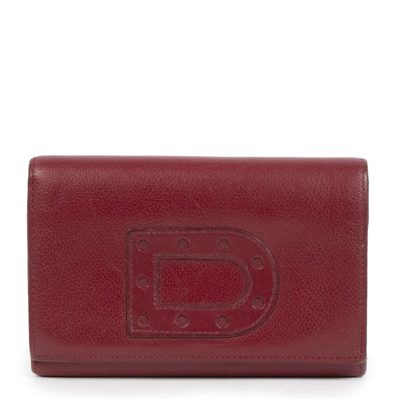 Authentieke tweedehands vintage Delvaux Burgundy Wallet koop online webshop LabelLOV