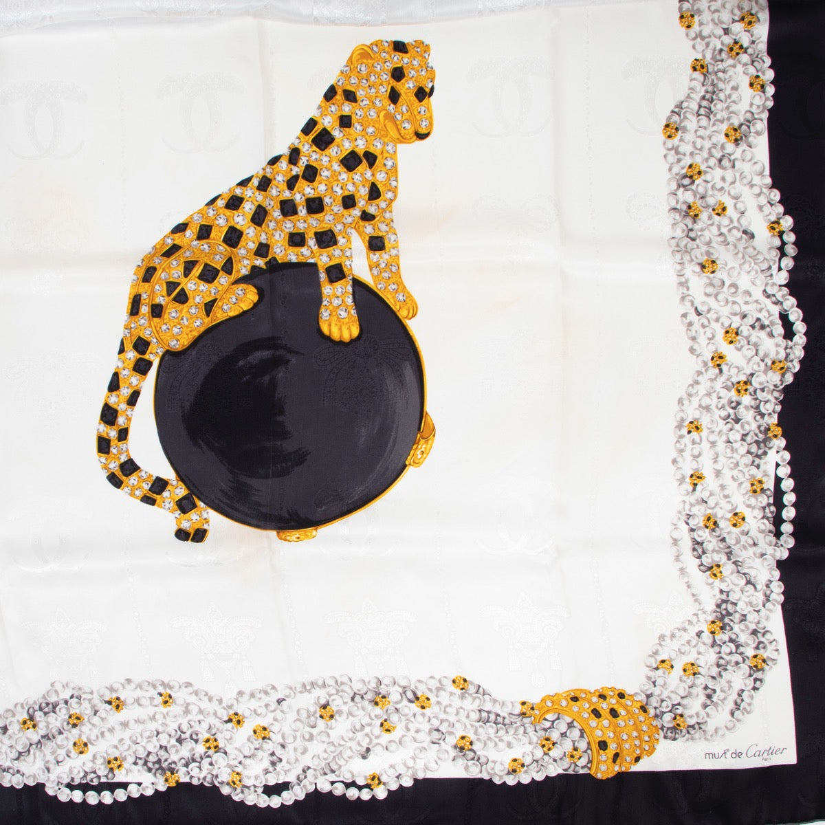 Original 2nd hand Cartier White Silk Scarf for sale on Labellov luxury vintage for designer goods