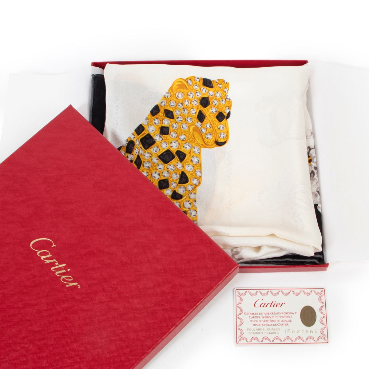 Original 2nd hand Cartier White Silk Scarf for sale on Labellov luxury vintage for designer goods