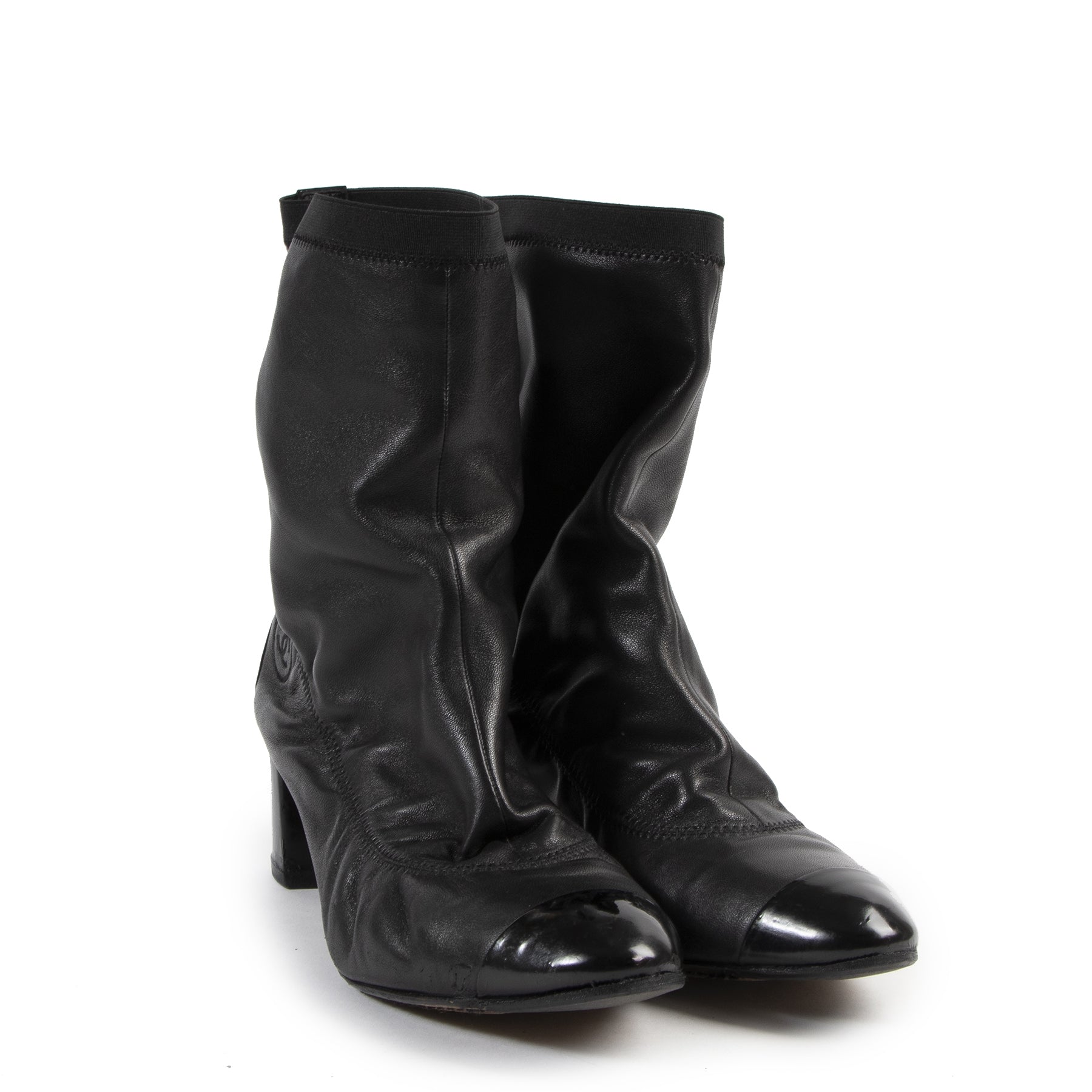 Chanel Black Leather Cap Boots - Size 39