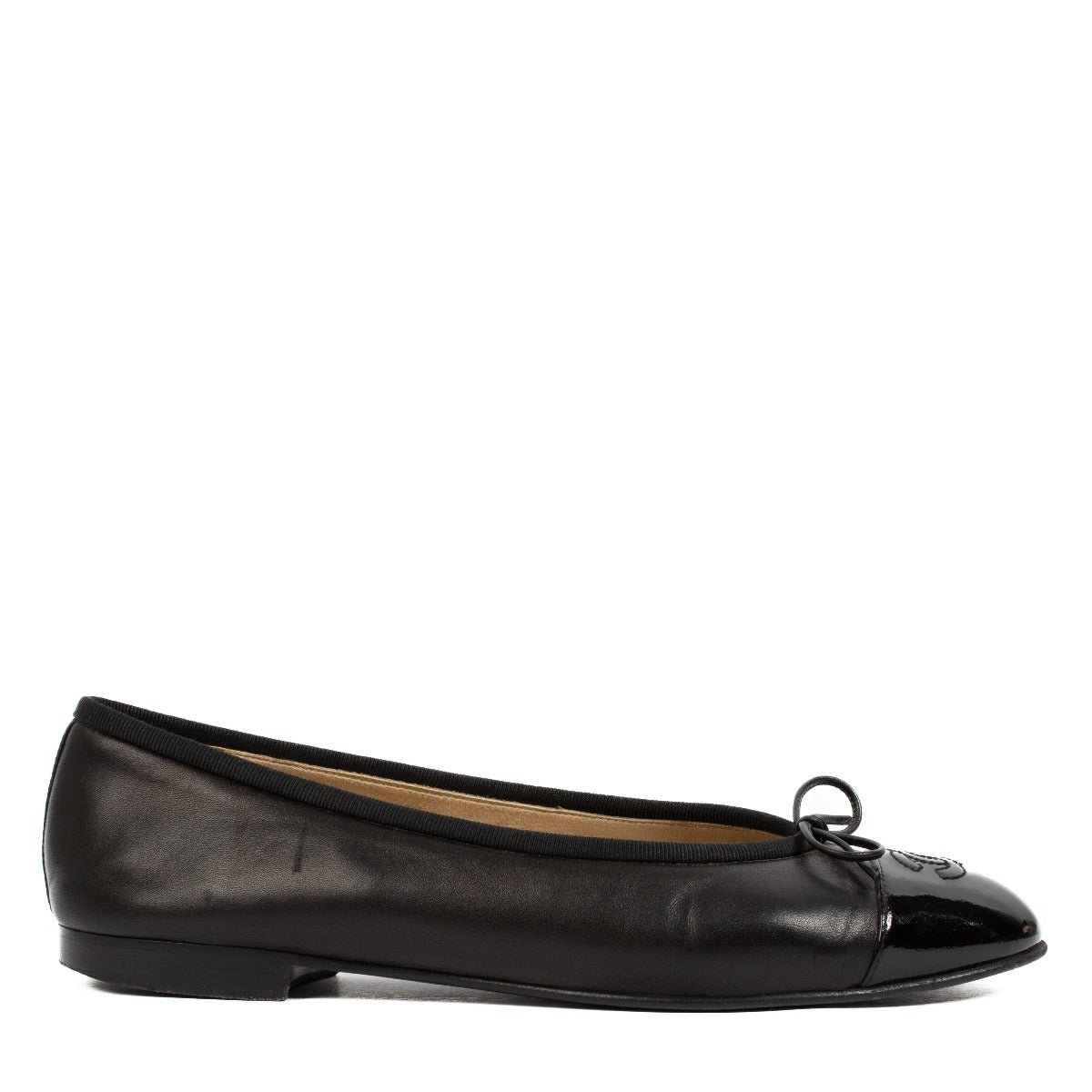 authentic pre loved Chanel Black Patent Toe Ballerina Flats on Labellov.com