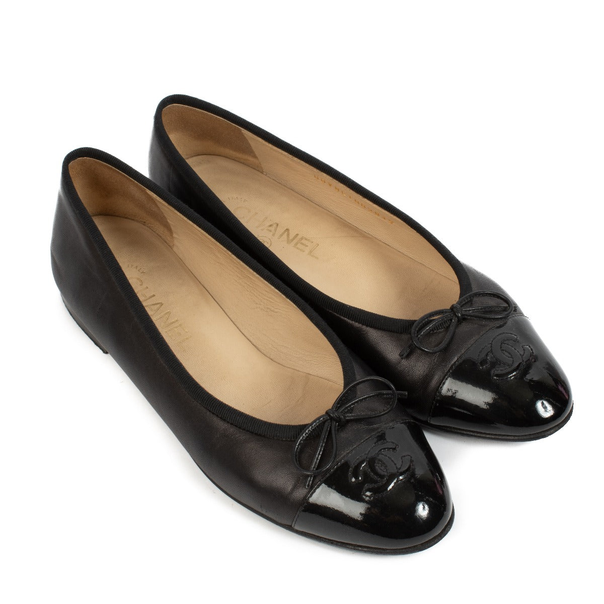authentic pre loved Chanel Black Patent Toe Ballerina Flats on Labellov.com