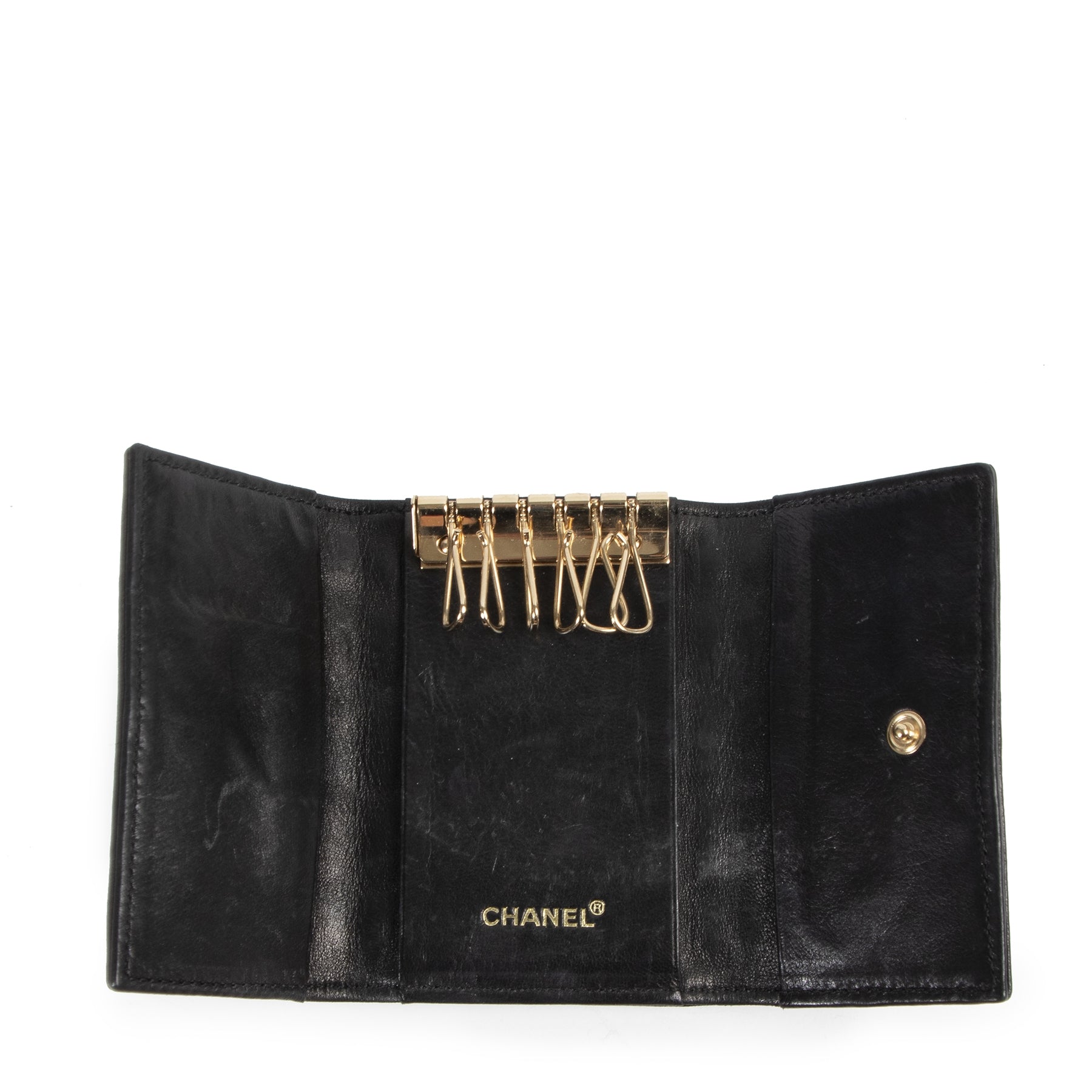 Authentieke Tweedehands Chanel Black Quilted Leather Key Holder juiste prijs veilig online shoppen luxe merken webshop winkelen Antwerpen België mode fashion
