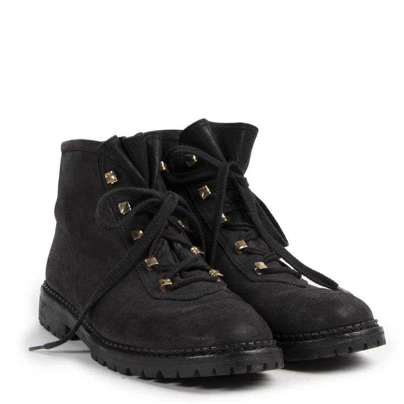 Authentic secondhand Chanel Black Nubuck Leather Lace-Up Ankle Boots - Size 39 designer shoes fashion luxury vintage webshop safe secure online shopping