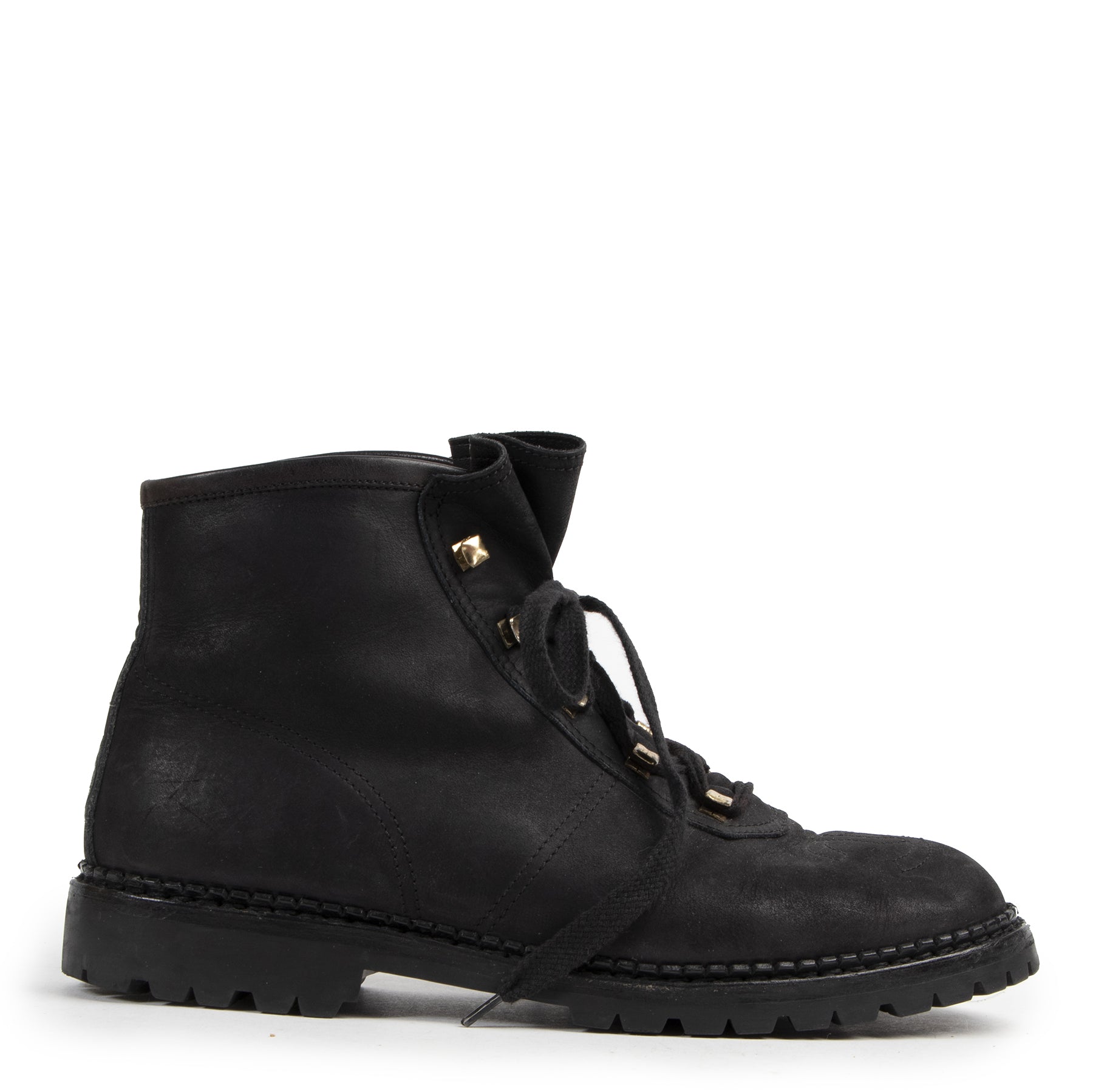 Authentieke Tweedehands Chanel Black Nubuck Leather Lace-Up Ankle Boots - Size 39 juiste prijs veilig online shoppen luxe merken webshop winkelen Antwerpen België mode fashion