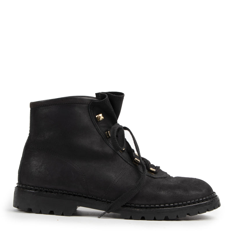 Authentieke Tweedehands Chanel Black Nubuck Leather Lace-Up Ankle Boots - Size 39 juiste prijs veilig online shoppen luxe merken webshop winkelen Antwerpen België mode fashion