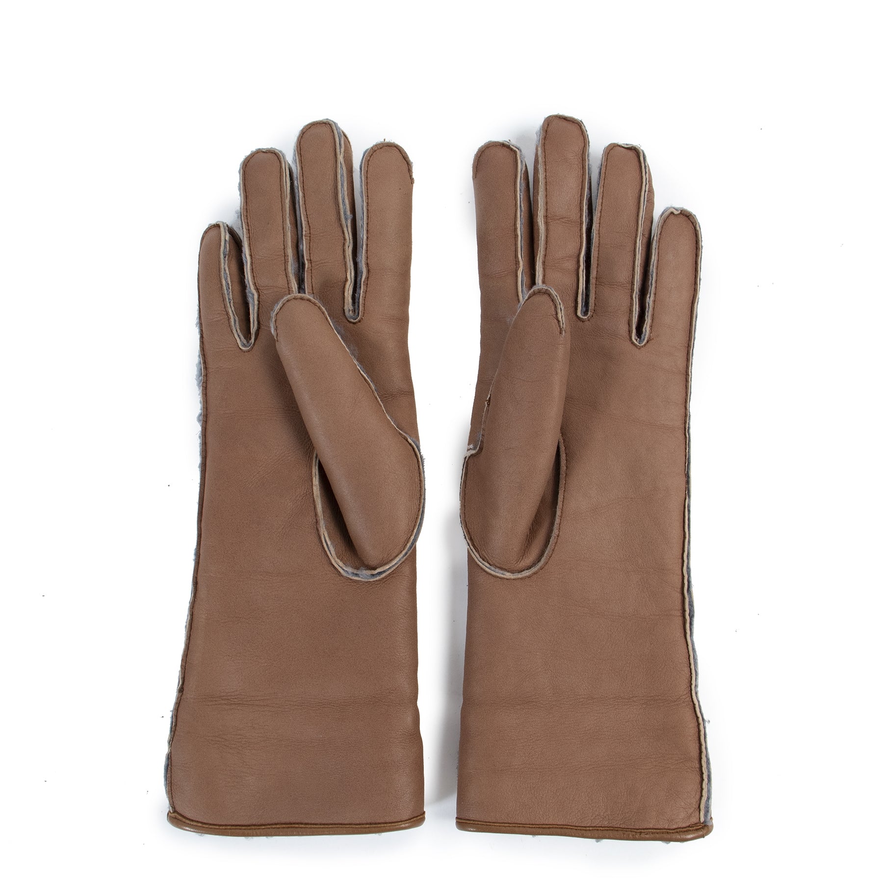 Authentieke Tweedehands Chanel Brown Leather CC Logo Gloves juiste prijs veilig online shoppen luxe merken webshop winkelen Antwerpen België mode fashion
