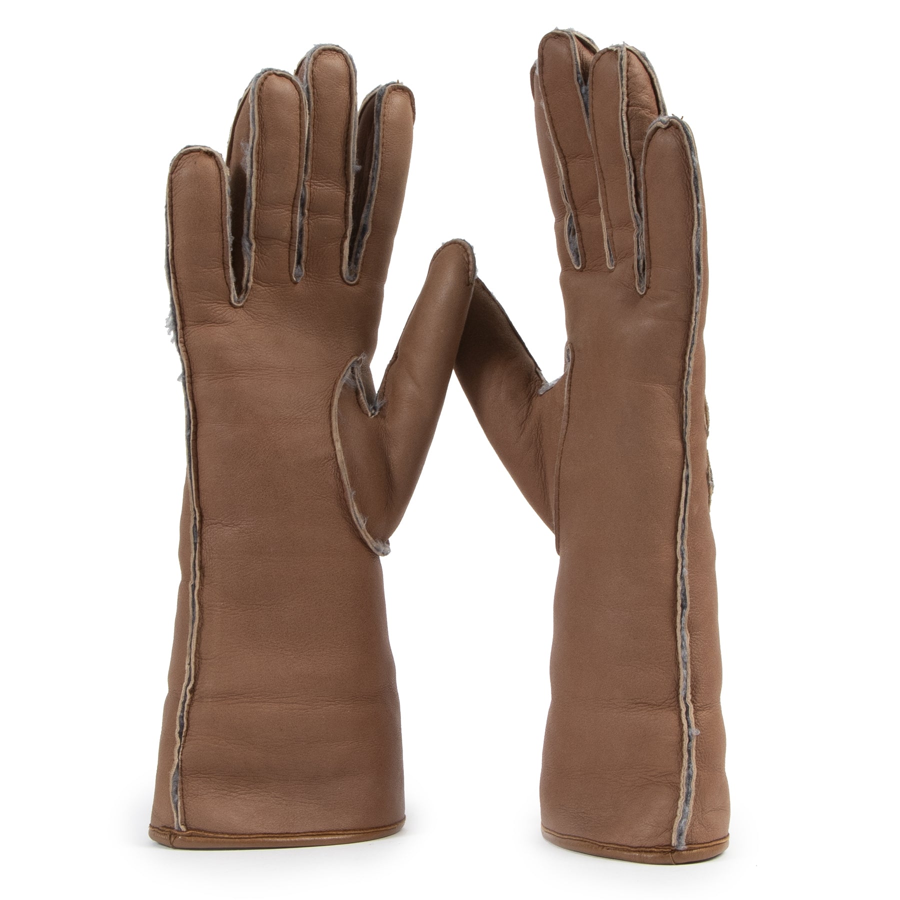 Authentic secondhand Chanel Brown Leather CC Logo Gloves designer bags accessories fashion luxury vintage webshop safe secure online shopping