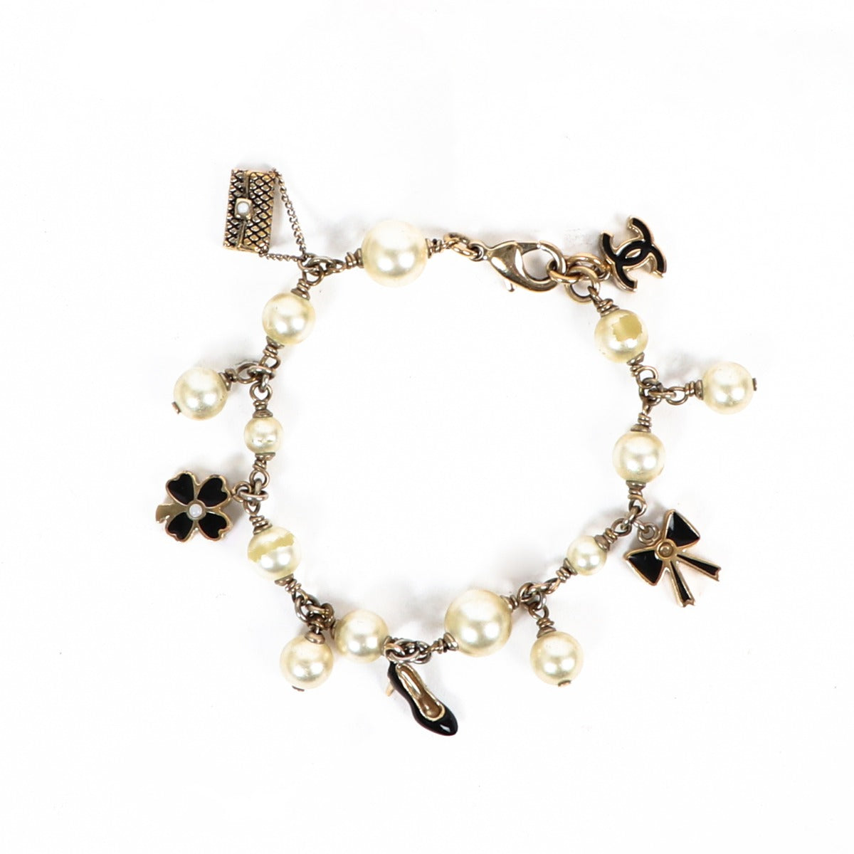 Chanel 07P Gold CC Pearl Charm Bracelet