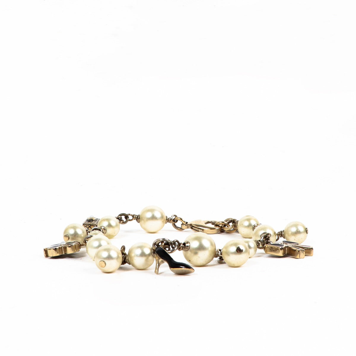 Chanel Spring 2007 Gold CC Pearl Charm Bracelet