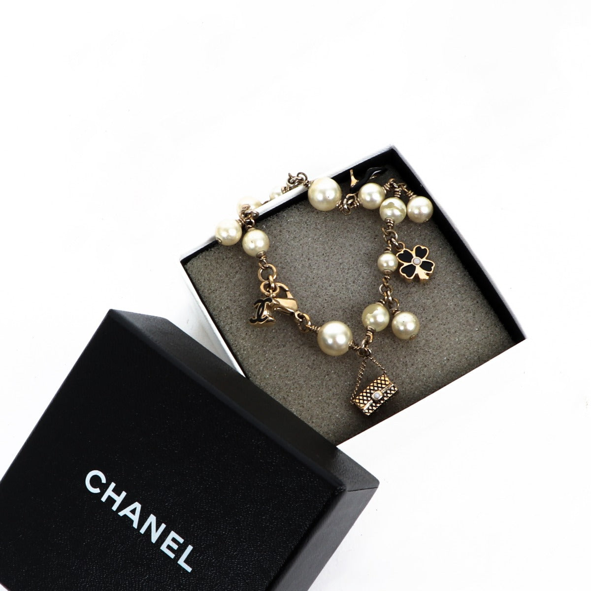 Chanel 07P Gold CC Pearl Charm Bracelet