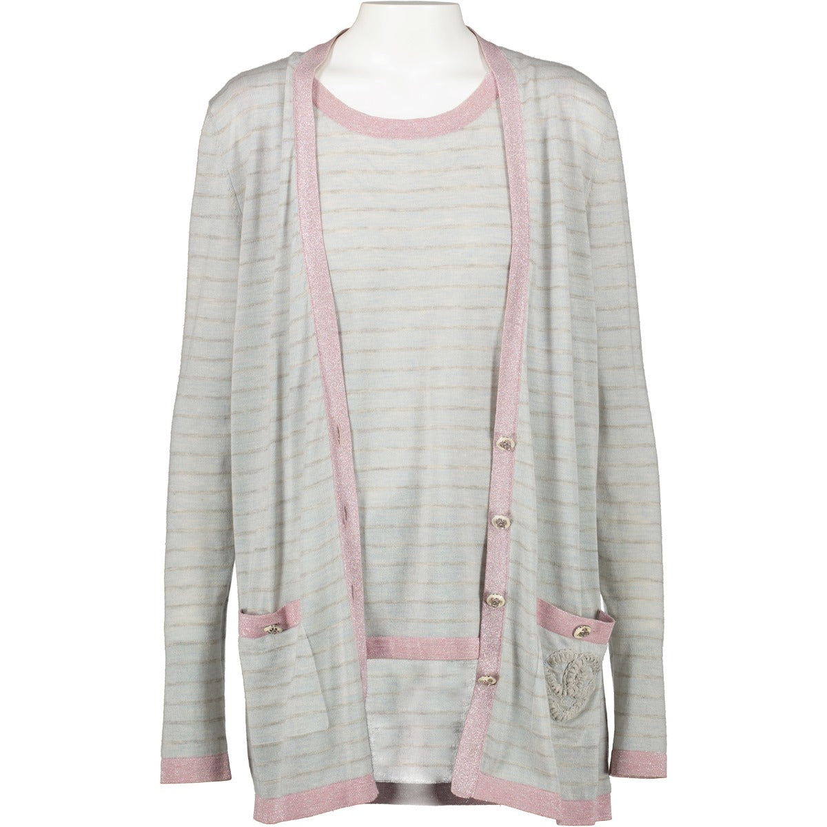 Chanel Cruise 2009 Grey Cashmere Knit Cardigan/Top Twinset - Size FR42