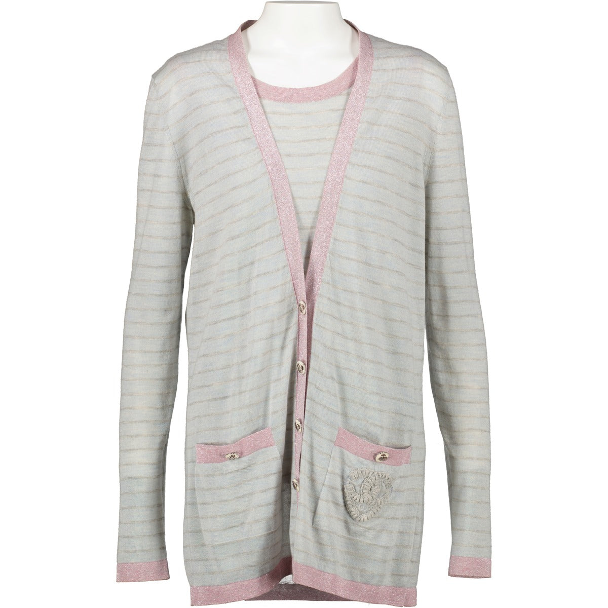 Chanel Cruise 2009 Grey Cashmere Knit Cardigan/Top Twinset - Size FR42