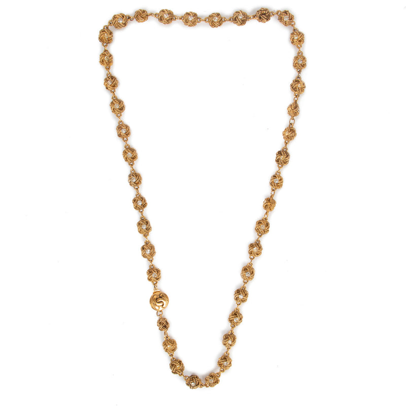 Chanel Vintage Gold Chain Ball Filigree Charm Crystal Necklace