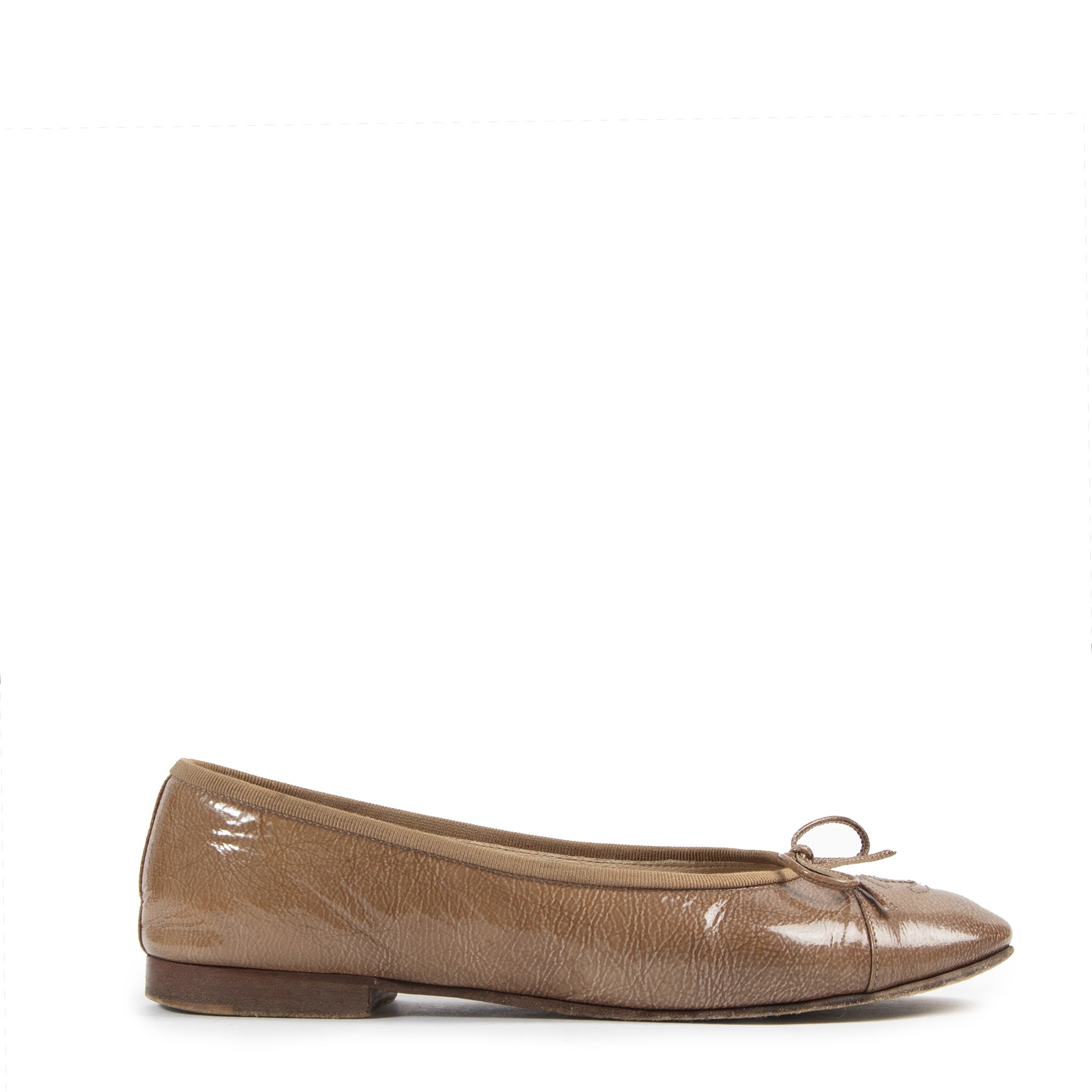 Authentieke Tweedehands Chanel Brown Patent Leather Ballerina Flats - Size 38,5 juiste prijs veilig online shoppen luxe merken webshop winkelen Antwerpen België mode fashion