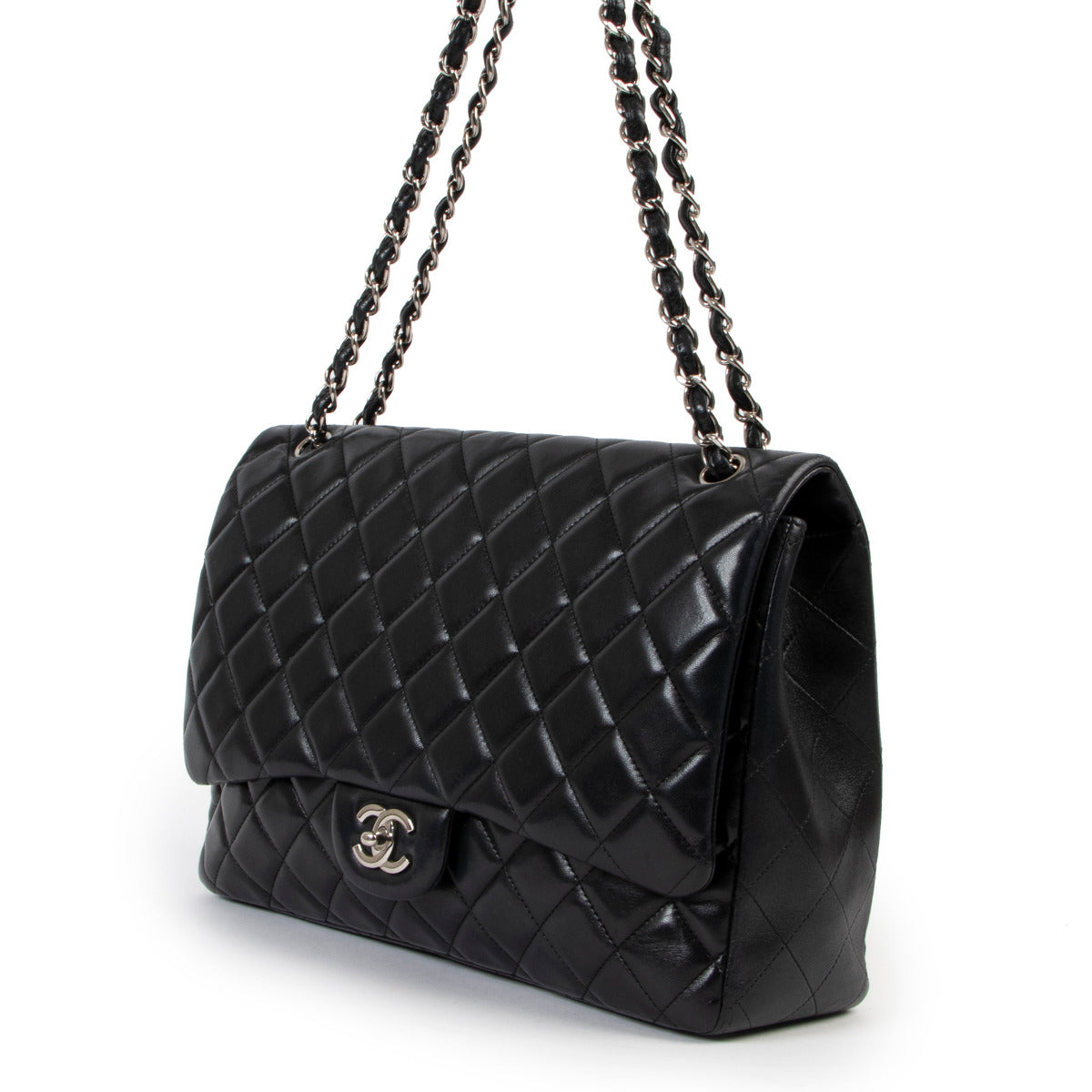 chanel Chanel Black Quilted Lambskin Classic Maxi Single Flap Bag