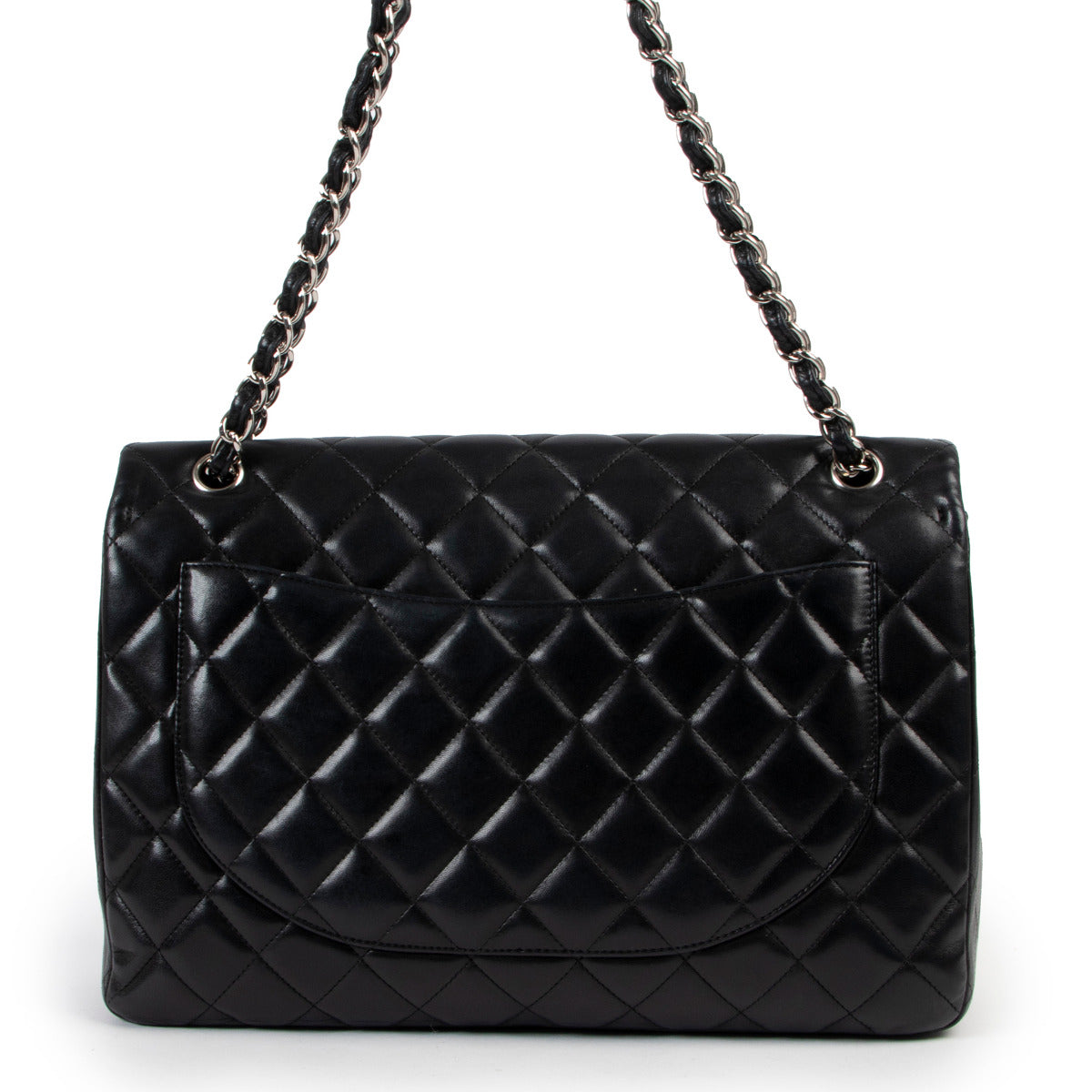 Sac Chanel Classic Maxi à rabat simple en agneau matelassé noir