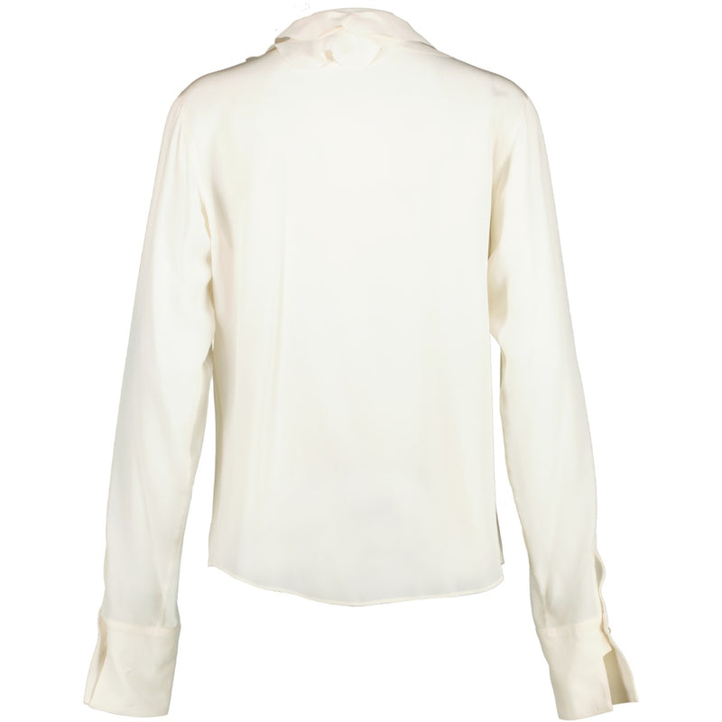 Chanel White Ruffle Silk Blouse