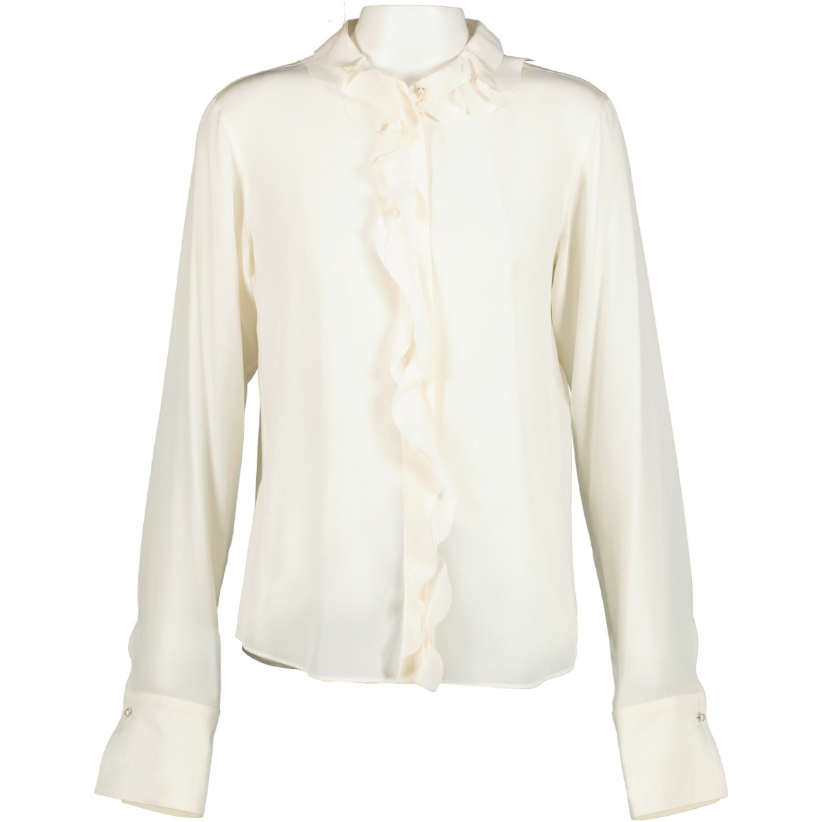 Chanel White Ruffle Silk Blouse