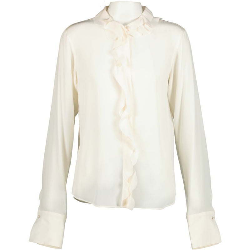 Chanel White Ruffle Silk Blouse