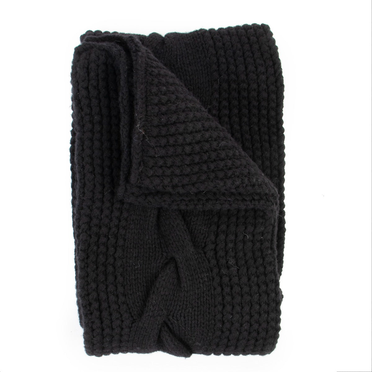 Delvaux Black Cable Knit Wool & Cashmere Scarf