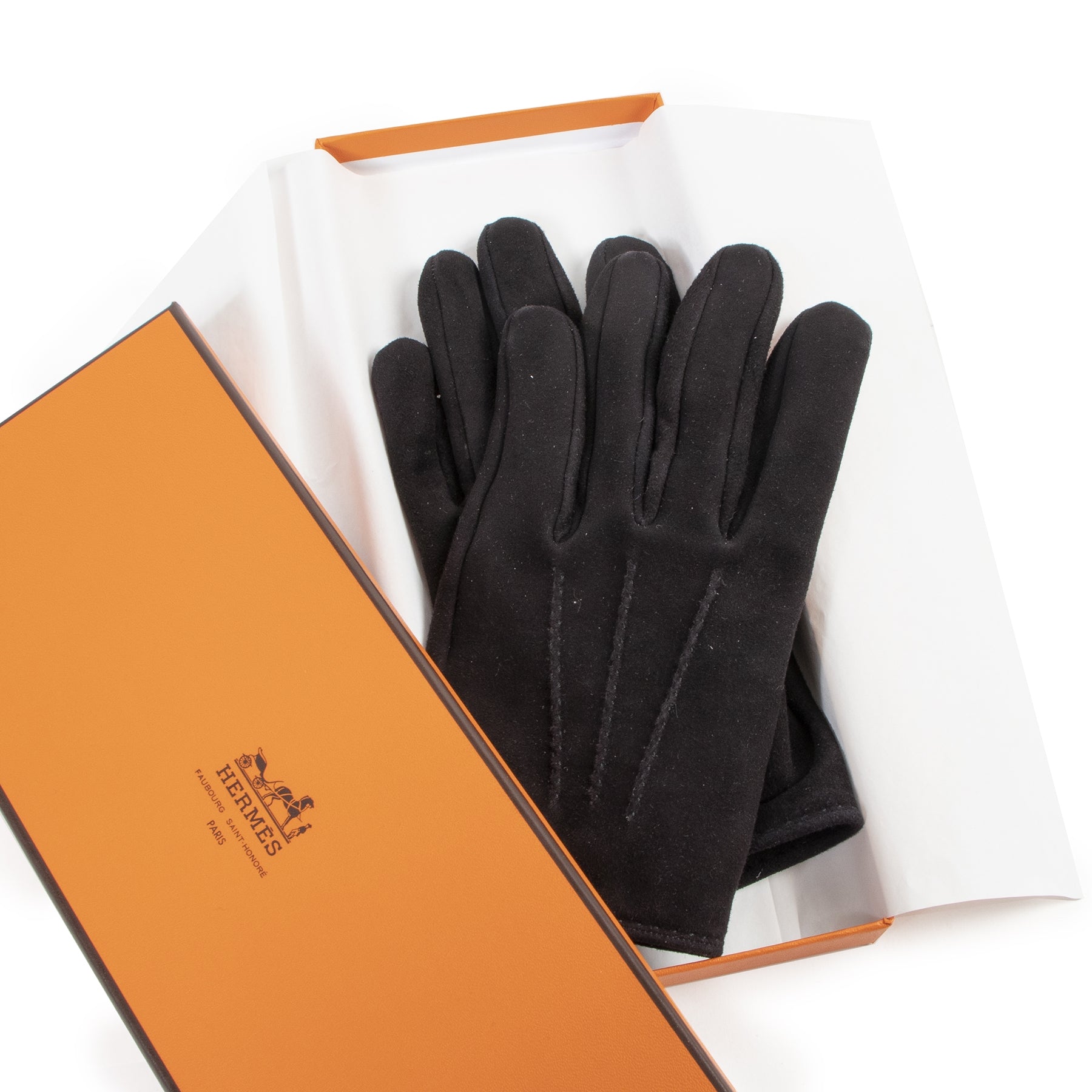 Authentieke Tweedehands Hermès Black Suede Gloves juiste prijs veilig online shoppen luxe merken webshop winkelen Antwerpen België mode fashion