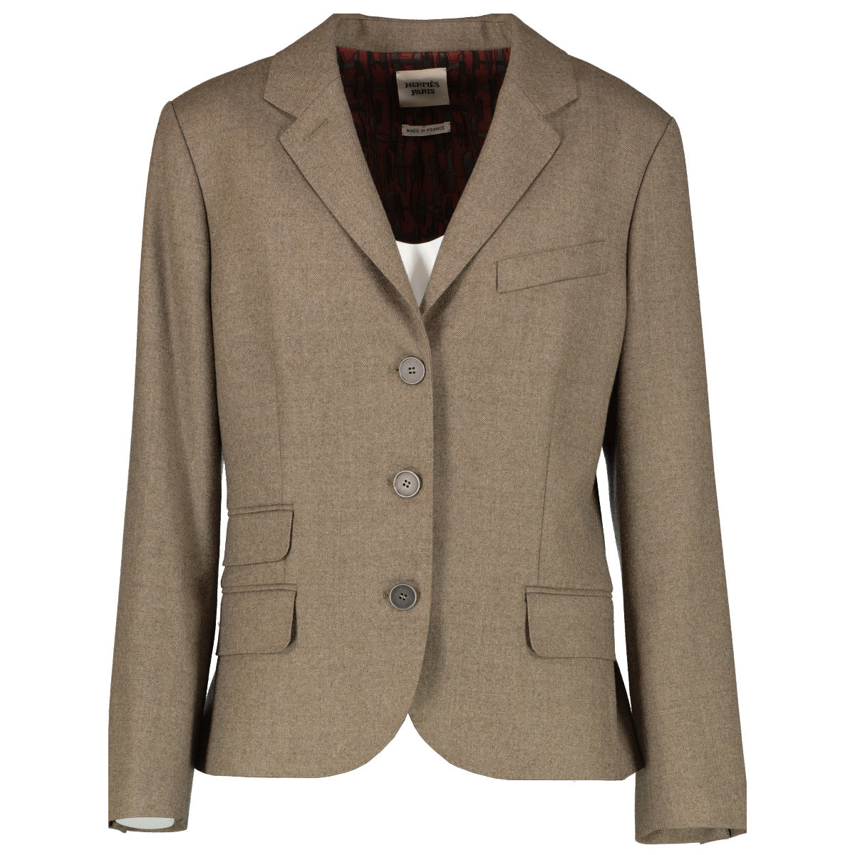 Hermès Taupe Wool Blazer Jacket - Size FR38