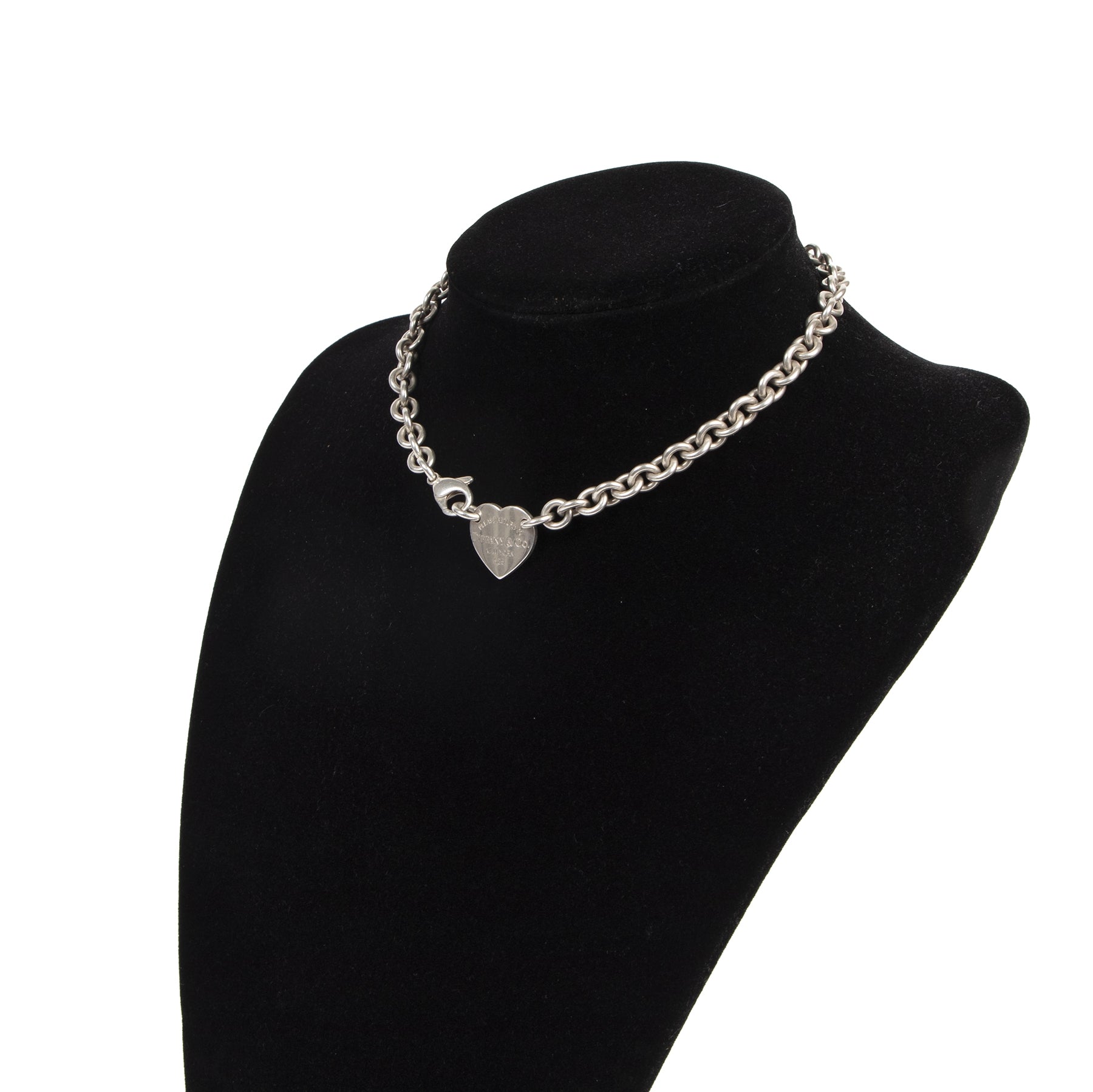 Authentic secondhand Tiffany & Co Silver Heart Tag Choker Necklace designer accessories jewelry designer brands fashion luxury vintage webshop safe secure online shopping