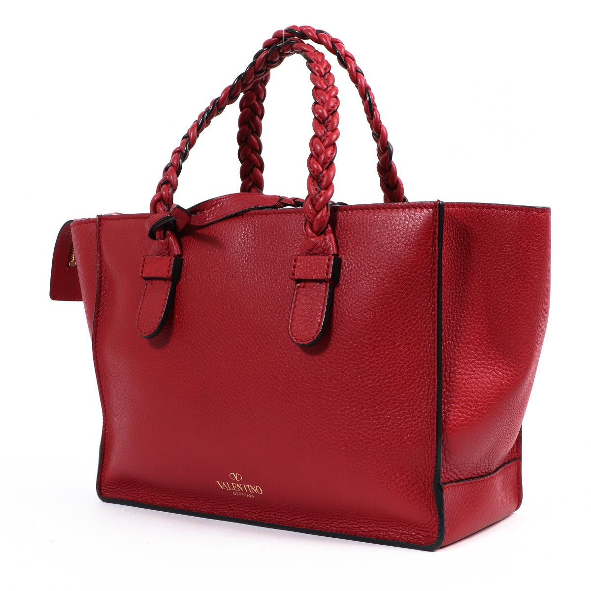 Buy an authentic Valentino Garavani Red Leather Braided Top Handle Bag, in very good condition at Labellov in Antwerp.