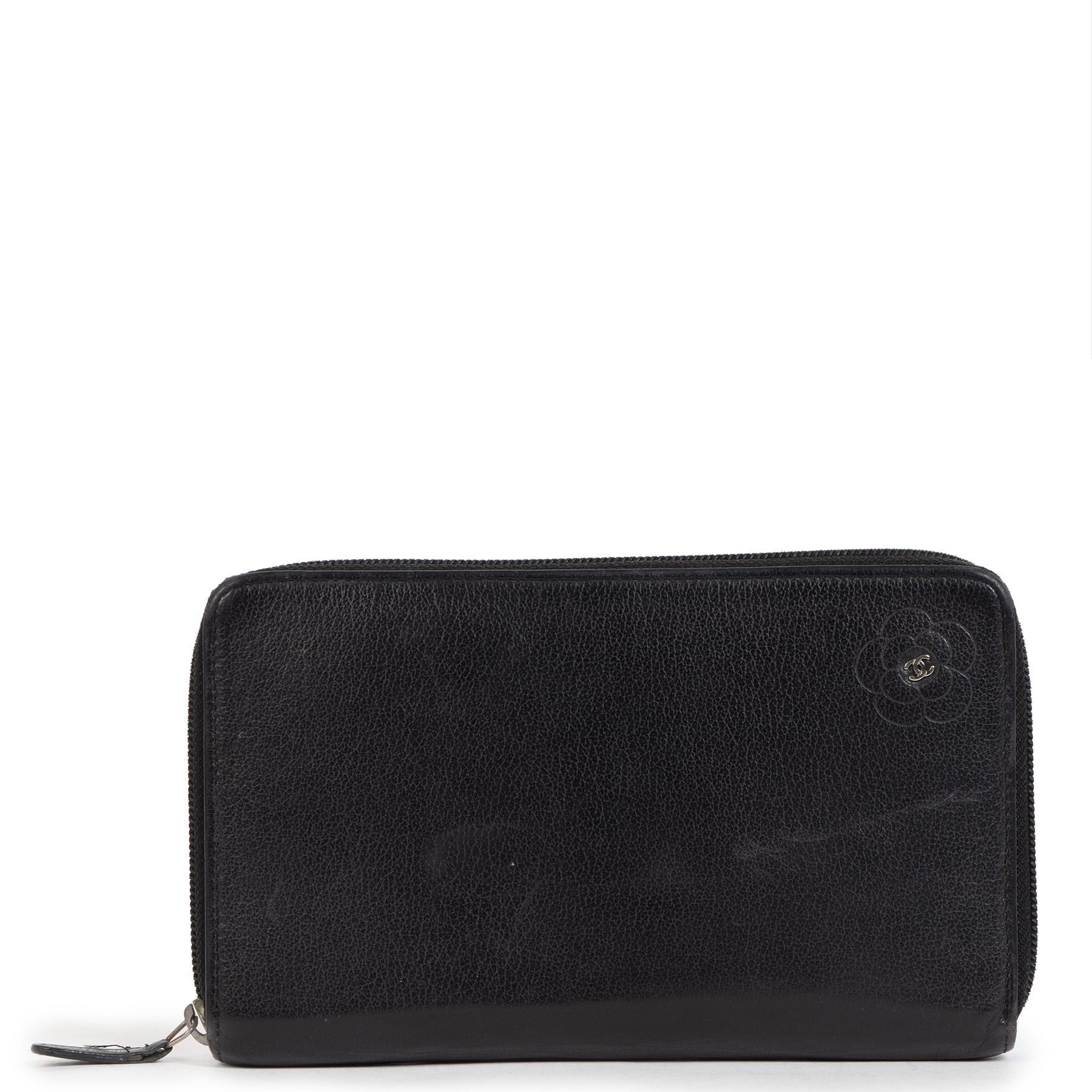 Chanel Black Camellia Leather Long Wallet