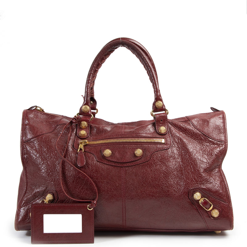 Authentieke Tweedehands Balenciaga Bordeaux Giant City Bag juiste prijs veilig online shoppen luxe merken webshop winkelen Antwerpen België mode fashion