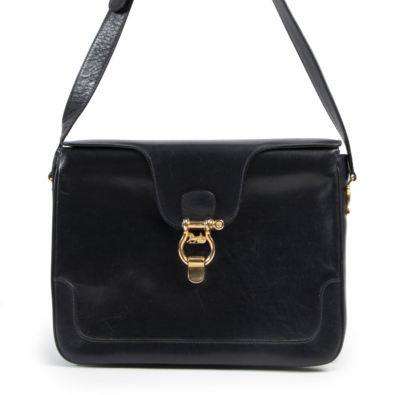 Authentic secondhand Céline Black Leather Carriage Shoulder Bag designer bags fashion luxury vintage webshop safe secure online shopping