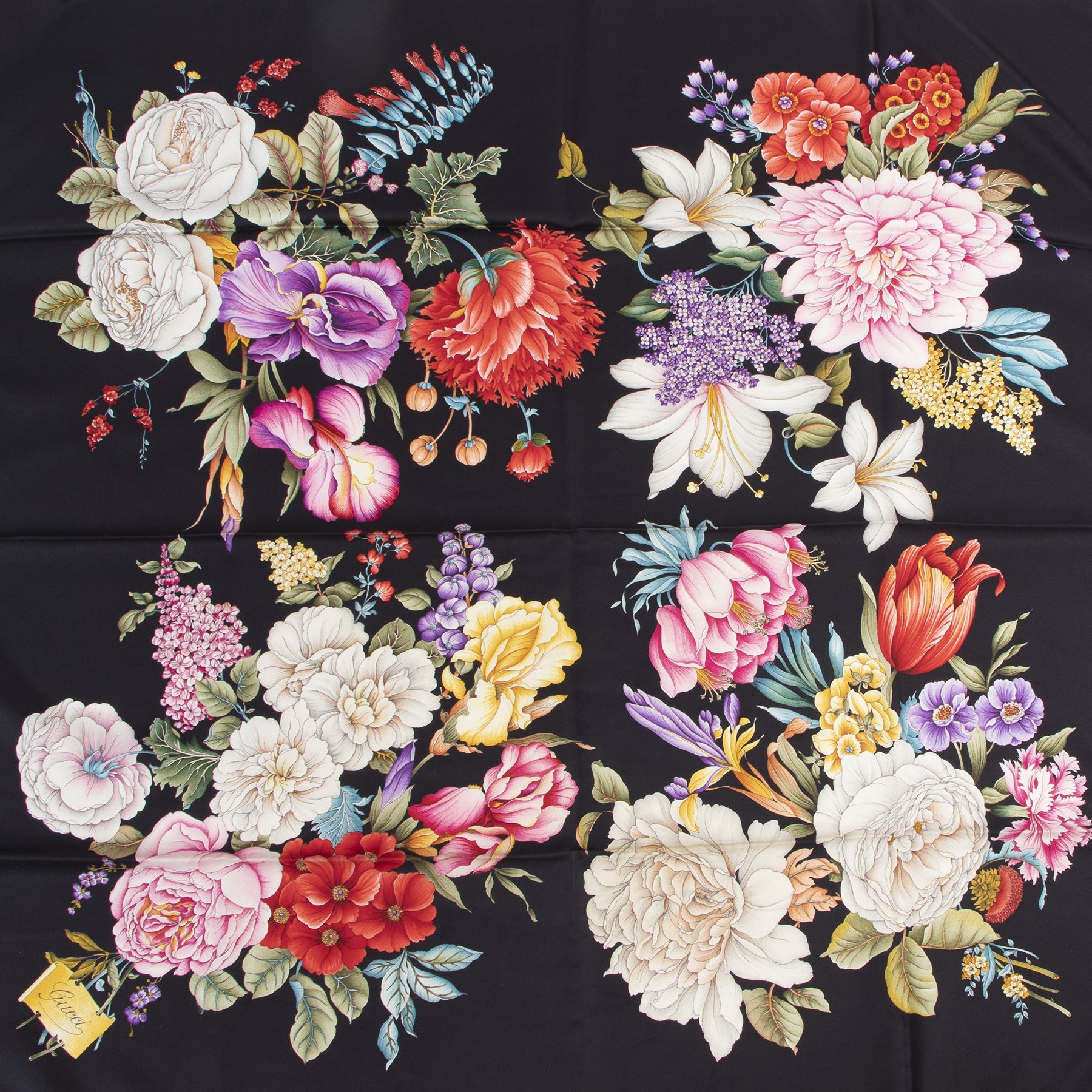Authentic secondhand Gucci Black Silk Flower Scarf designer scarves fashion luxury vintage webshop safe secure online shopping