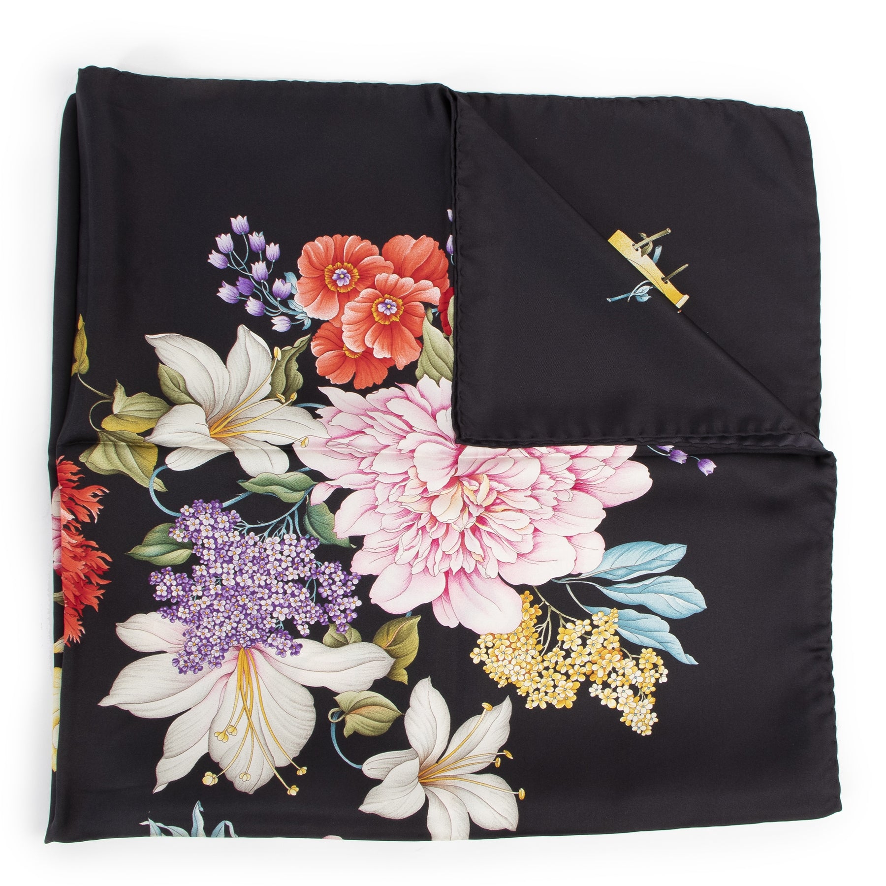 Authentieke Tweedehands Gucci Black Silk Flower Scarf juiste prijs veilig online shoppen luxe merken webshop winkelen Antwerpen België mode fashion