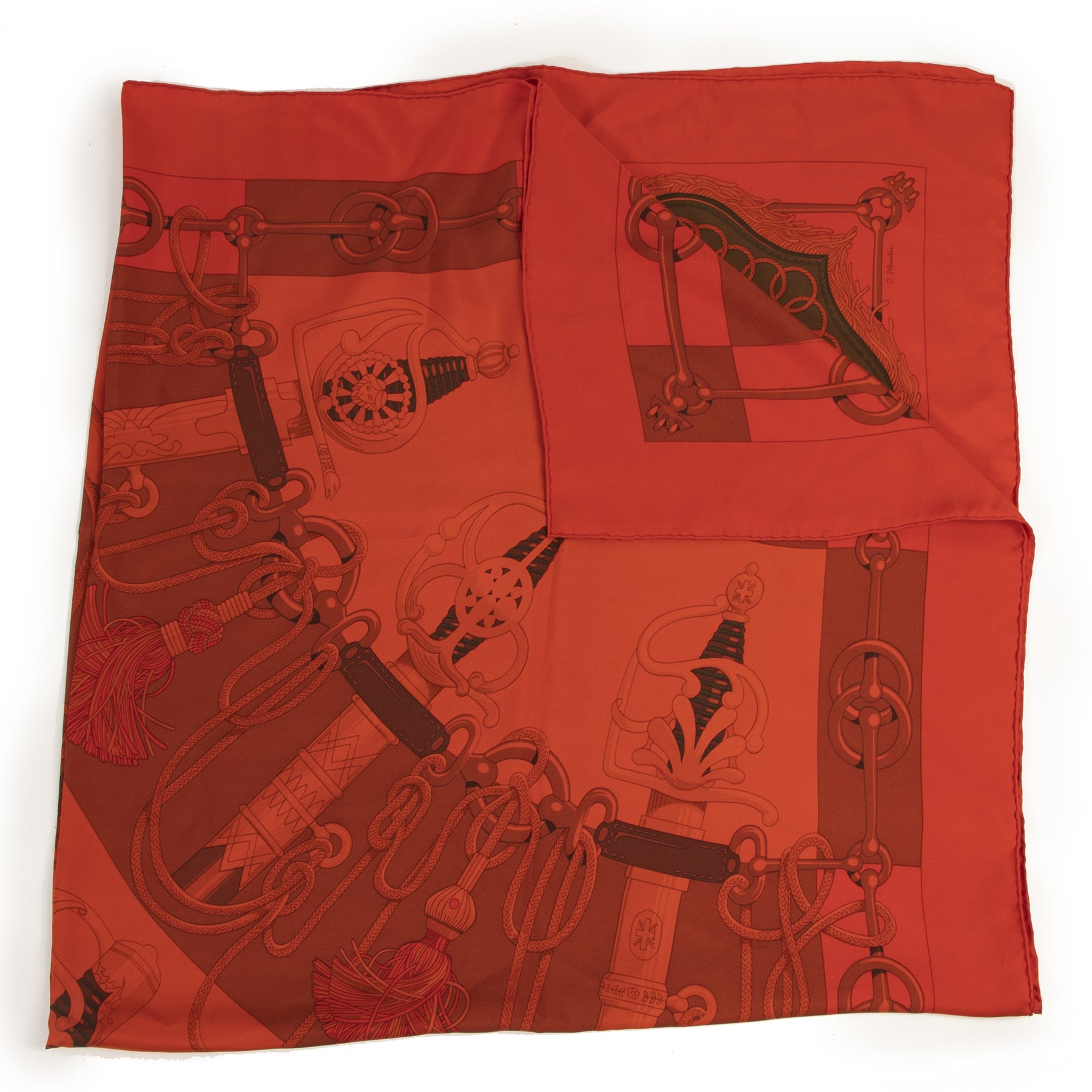 Authentieke Tweedehands Hermès Red Cliquetis Silk Scarf juiste prijs veilig online shoppen luxe merken webshop winkelen Antwerpen België mode fashion