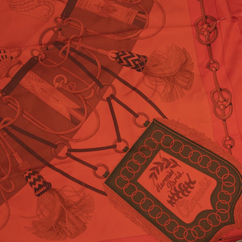 Authentic secondhand Hermès Red Cliquetis Silk Scarf designer accessories fashion luxury vintage webshop safe secure online shopping