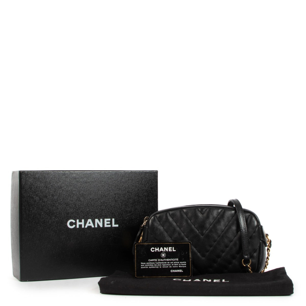 Chanel Black Medaillon Charm Chevron Mini Camera Bag