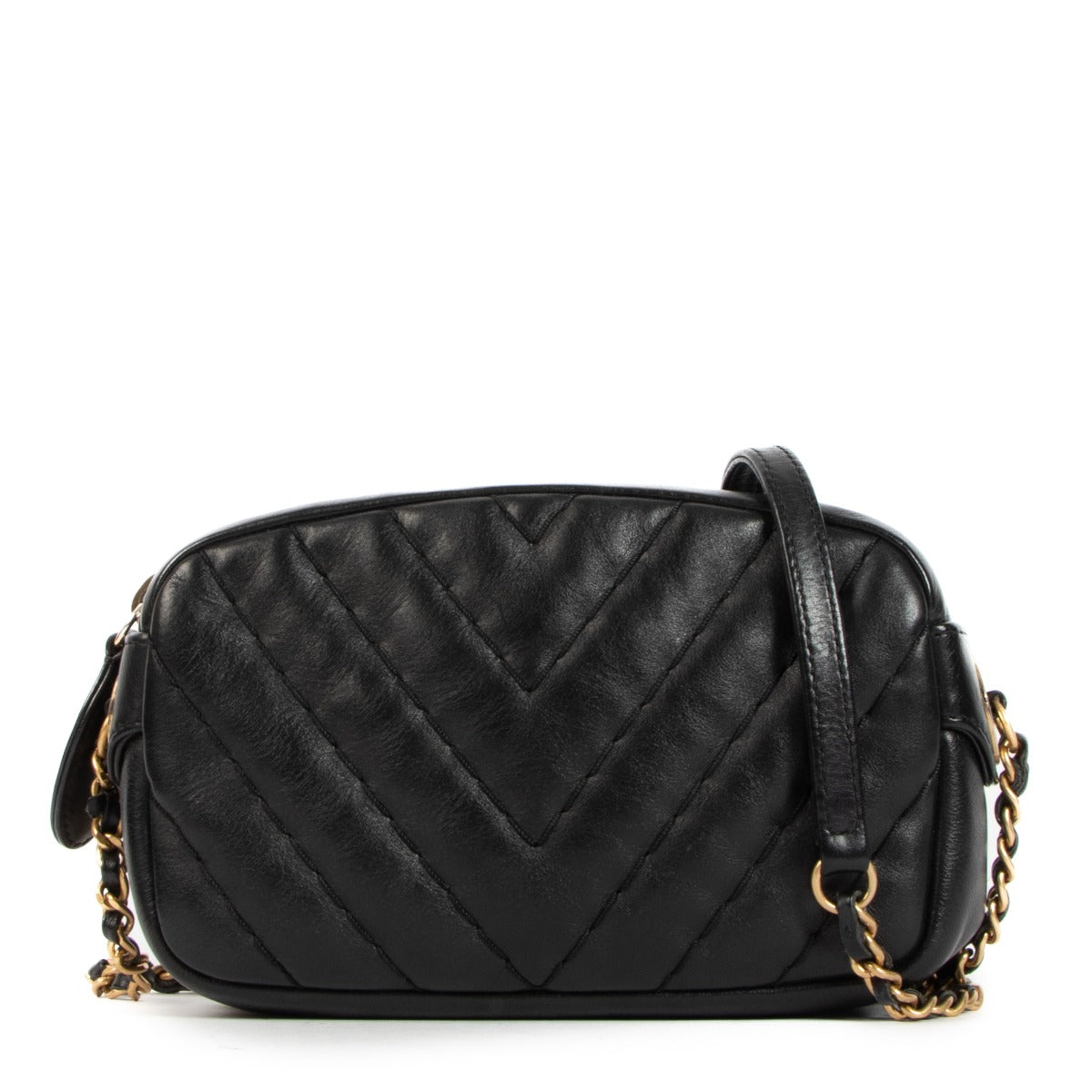 Chanel Black Medaillon Charm Chevron Mini Camera Bag