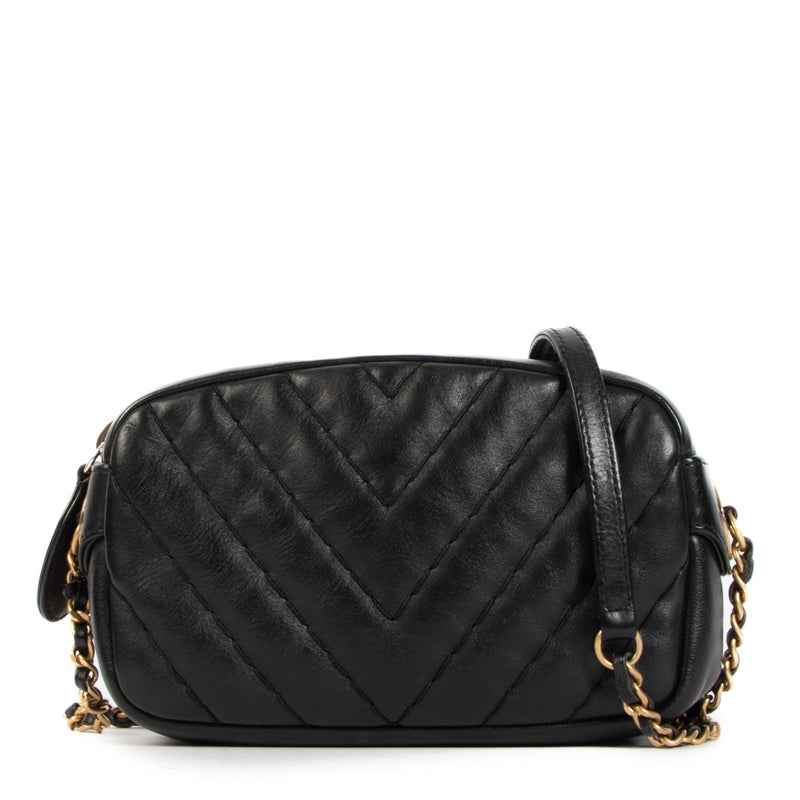 Chanel Black Medaillon Charm Chevron Mini Camera Bag