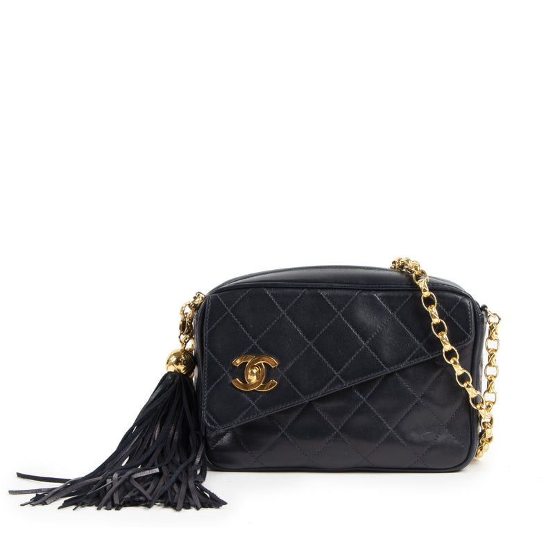 Authentic secondhand Chanel Dark Navy Blue Quilted Leather Camera Bag fashion luxury vintage webshop safe secure online shopping designer high end brands